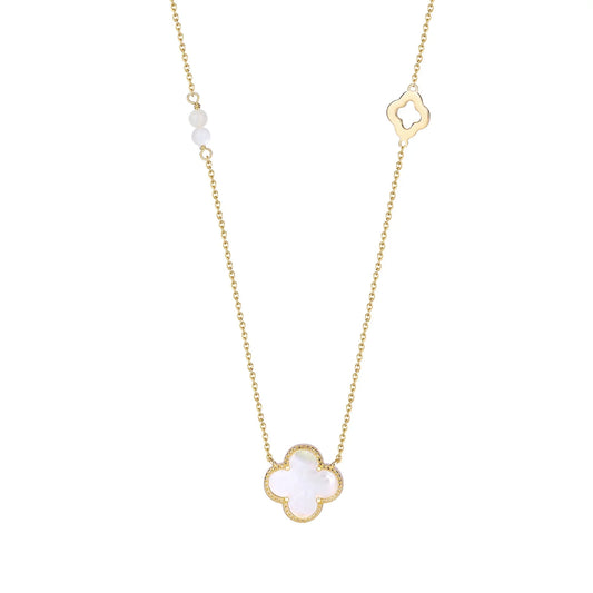 Kara Mother Of Pearl Clover Gold Necklace