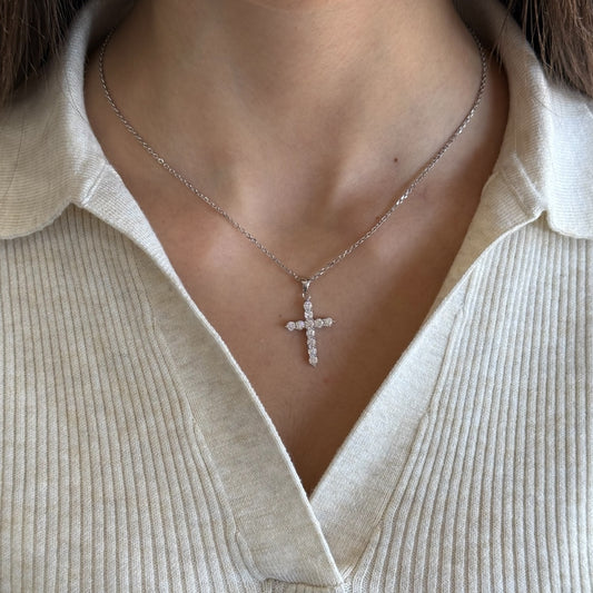 Cross Necklace with Cubic Zirconia Sterling Silver