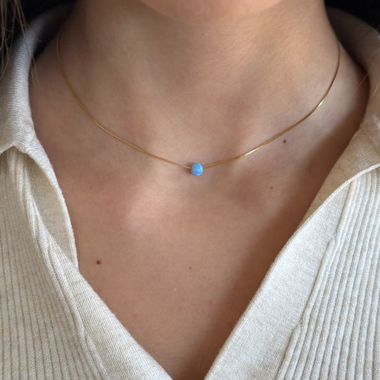 DESTINY LIGHT BLUE OPALITE BALL NECKLACE - Gold