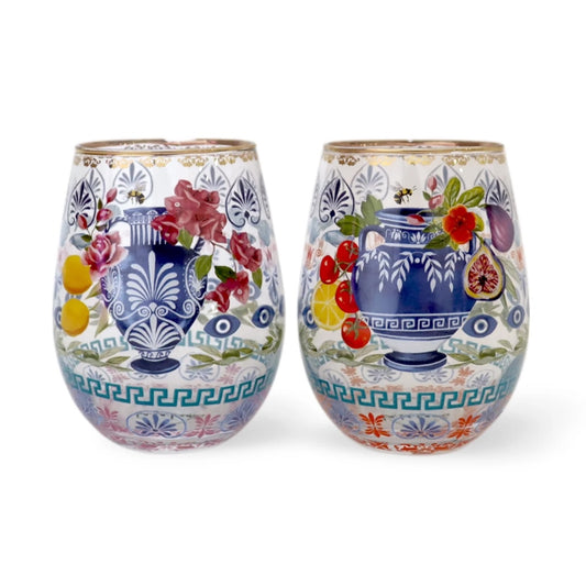 Glass Tumbler Large Mediterranean Summer (Set of 2 Glasses)