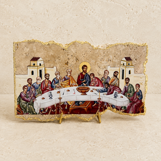 Large Last Supper Icon on Travertine Stone