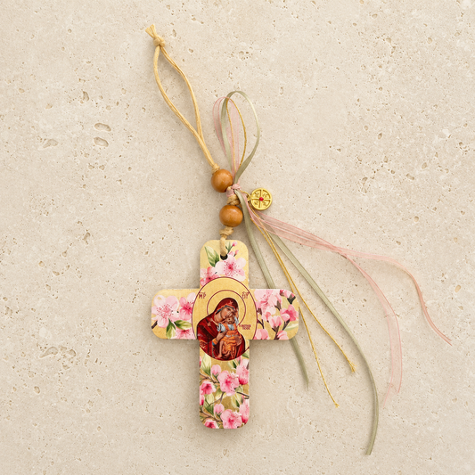 Mary & Jesus Pink Ceramic Cross