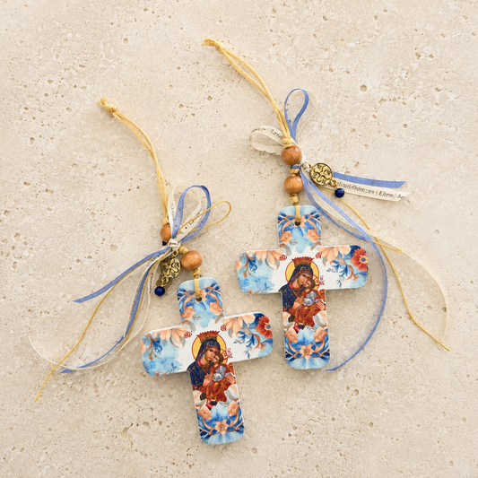 Mary & Jesus Blue Ceramic Cross