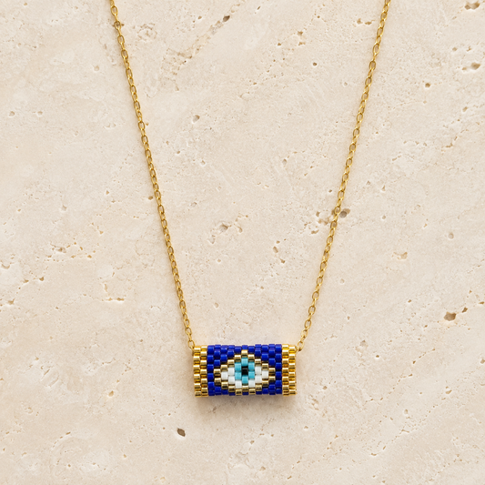 Evil Eye Handwoven Navy Blue Necklace