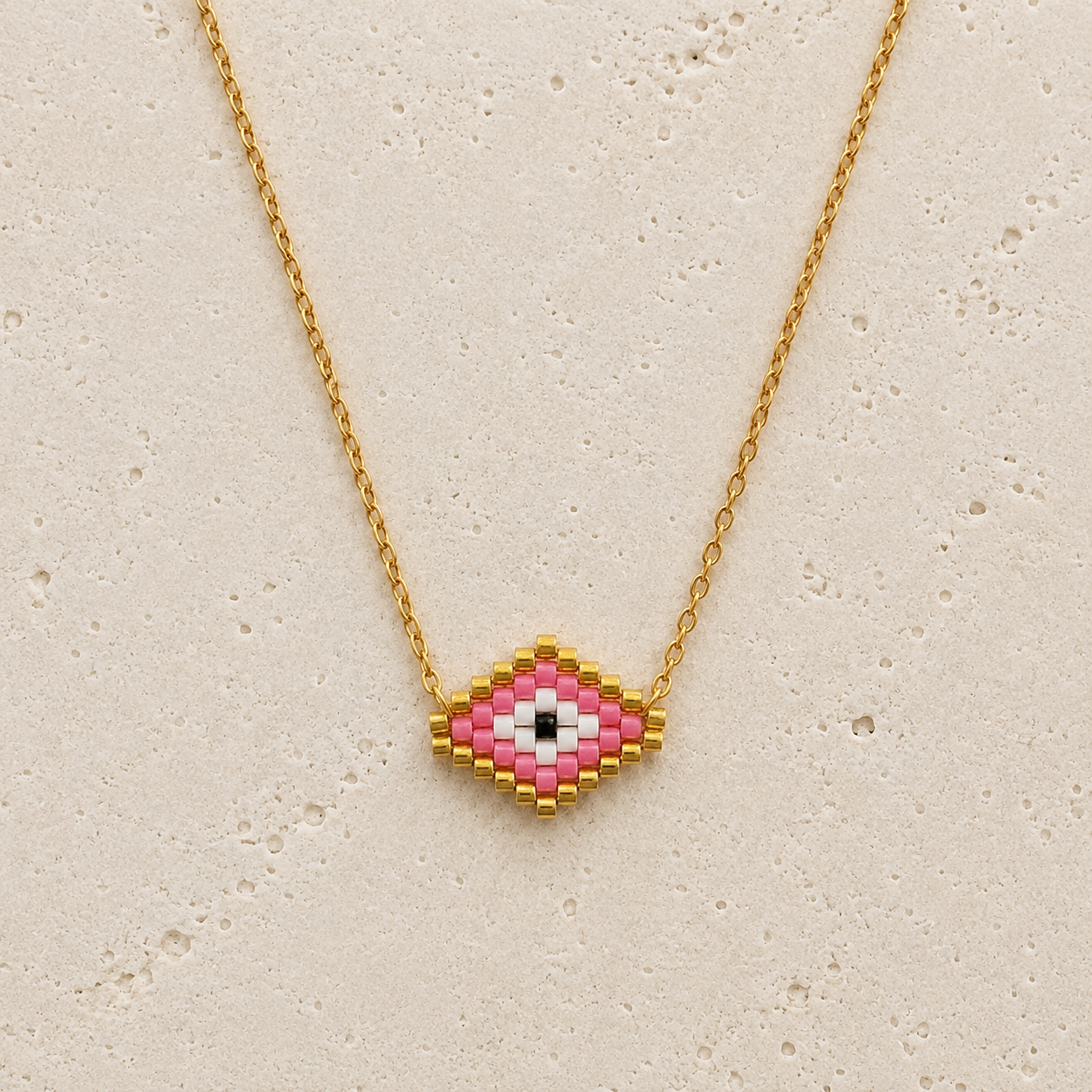 Pink Evil Eye Crochet Necklace