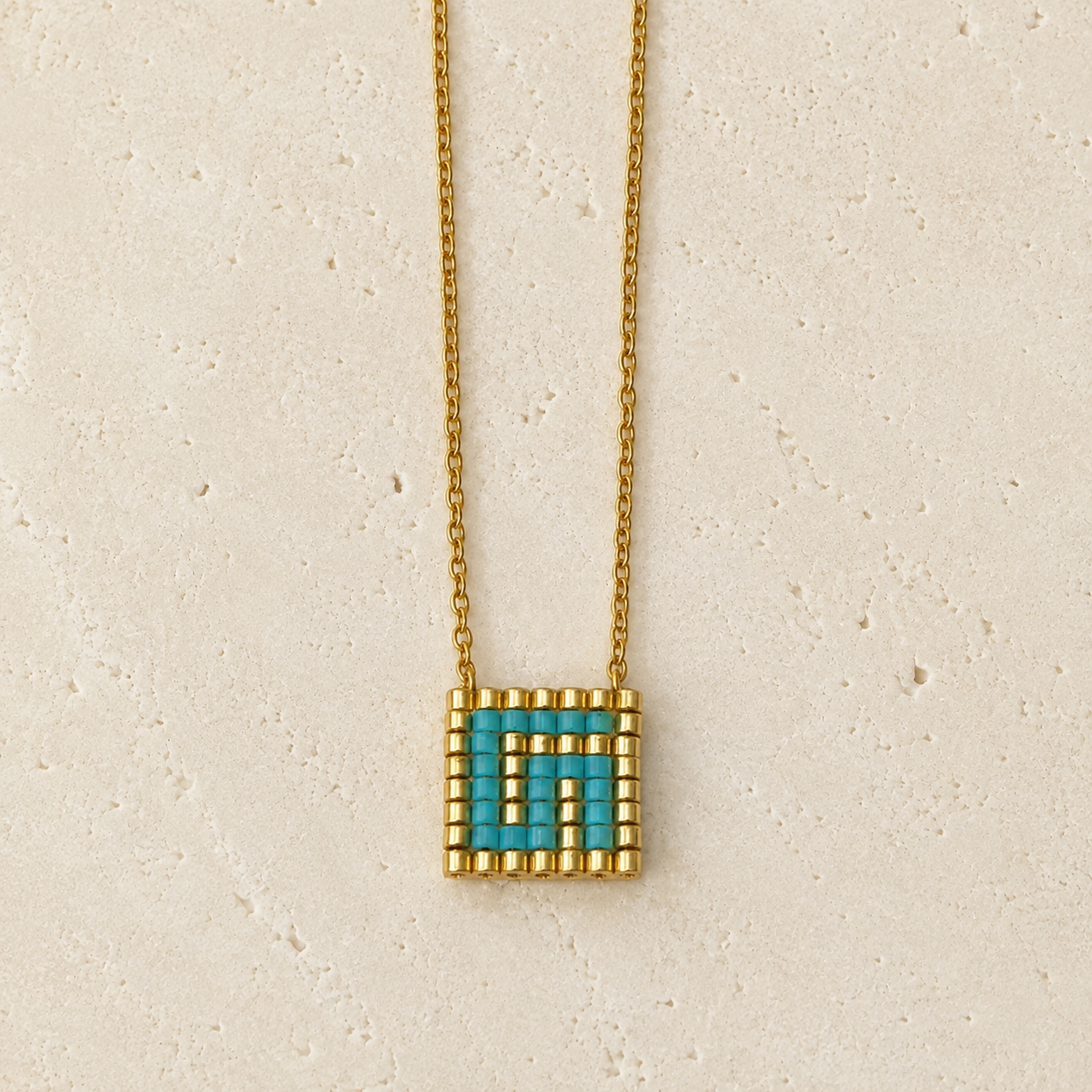 Greek Key Handwoven Turquoise Necklace