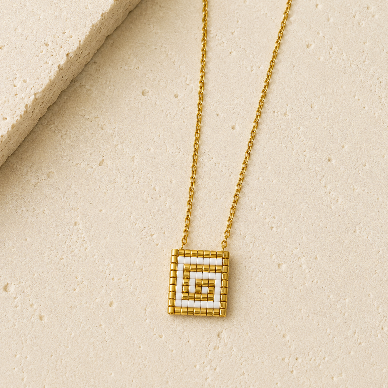 Greek Key Handwoven White Statement Necklace