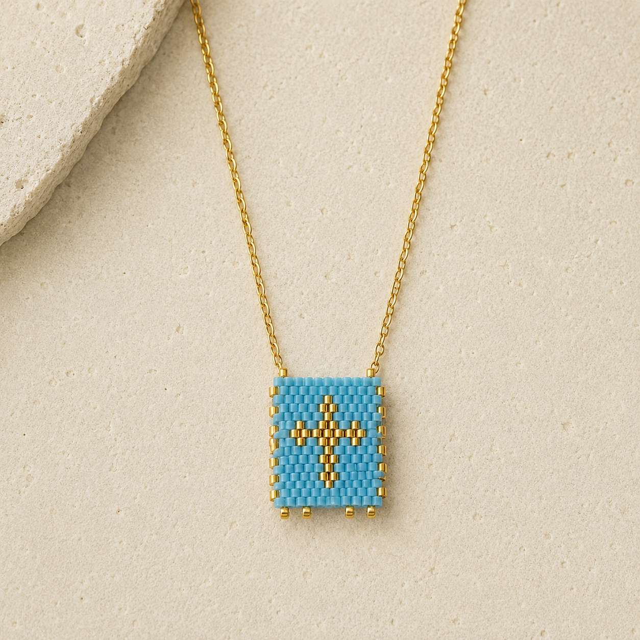 Blue Handwoven Cross Necklace