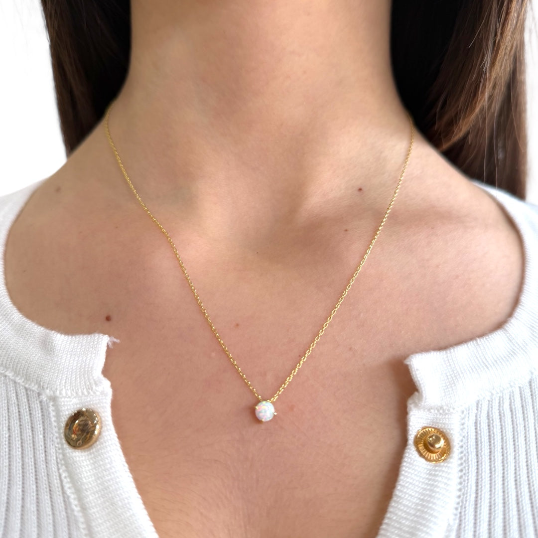 White Opalite Necklace 18k Gold Plated