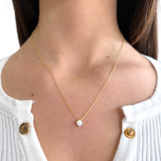 White Opalite Necklace 18k Gold Plated