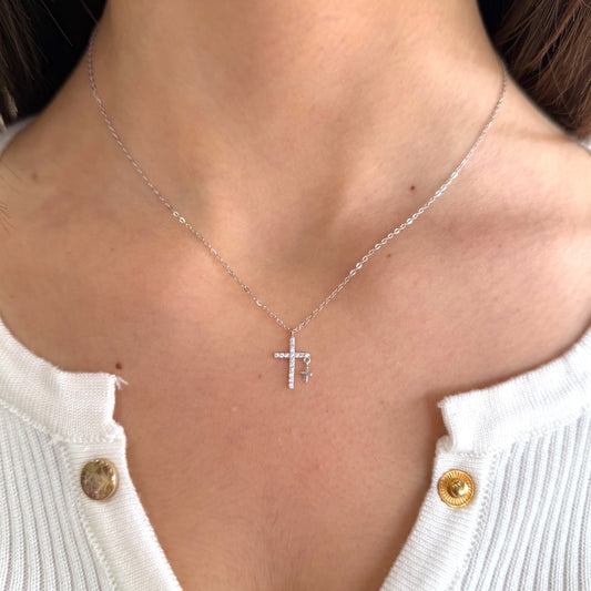 Double Cross Necklace 925 Sterling Silver