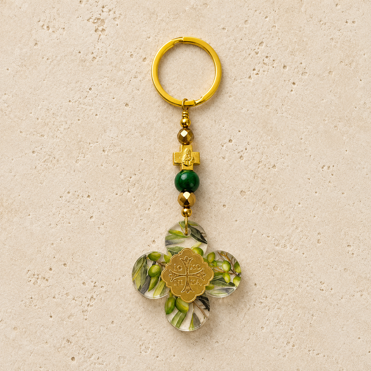 Green Olive Clover Nika Acrylic Keyring