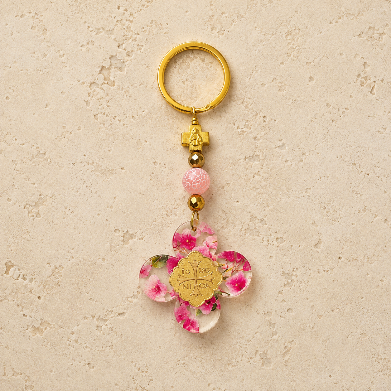 Pink Floral Clover Nika Acrylic Keyring