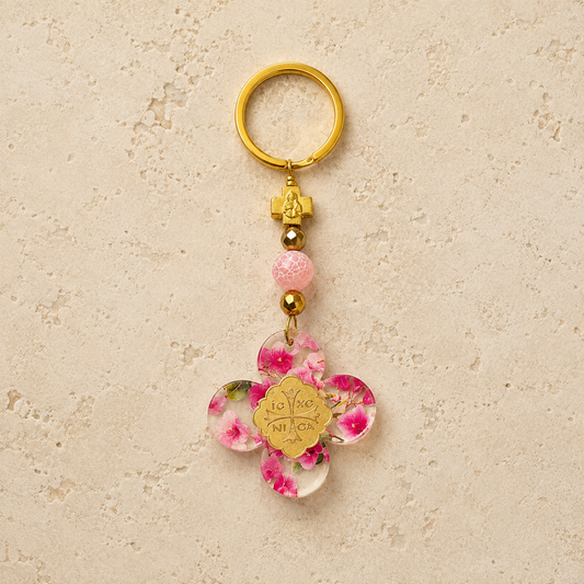 Pink Floral Clover Nika Acrylic Keyring