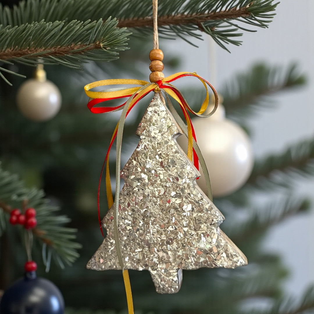 Gold Christmas Tree Wooden Ornament
