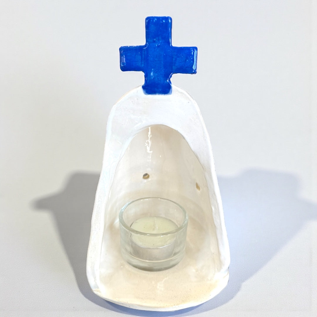 Ceramic Blue Cross Tea-light Alter