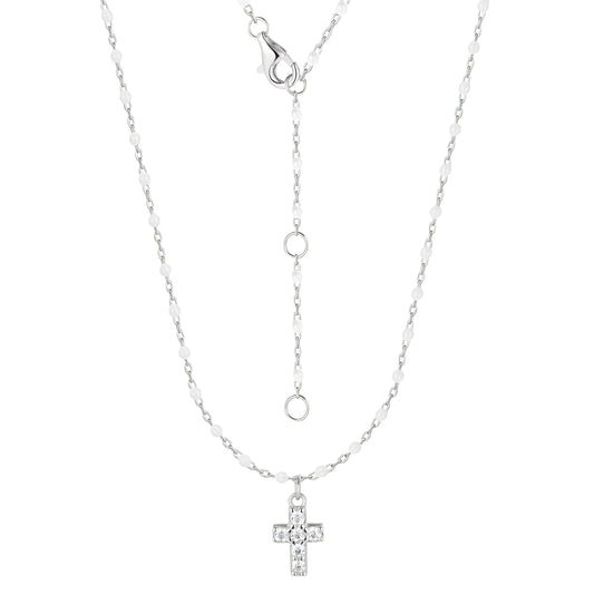 Mini Cross White Beaded Necklace - Silvee