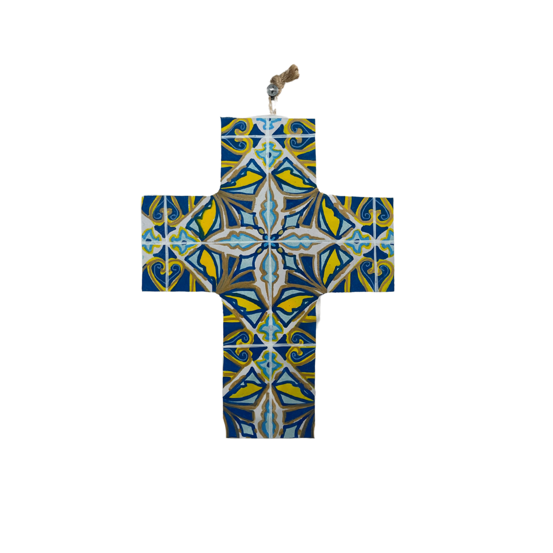 Blue Mosaic Wooden Cross
