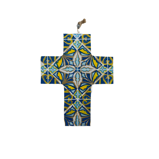 Blue Mosaic Wooden Cross