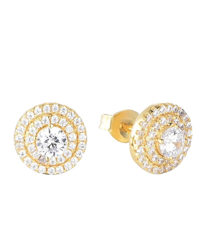 Crystal Disk Gold Earrings