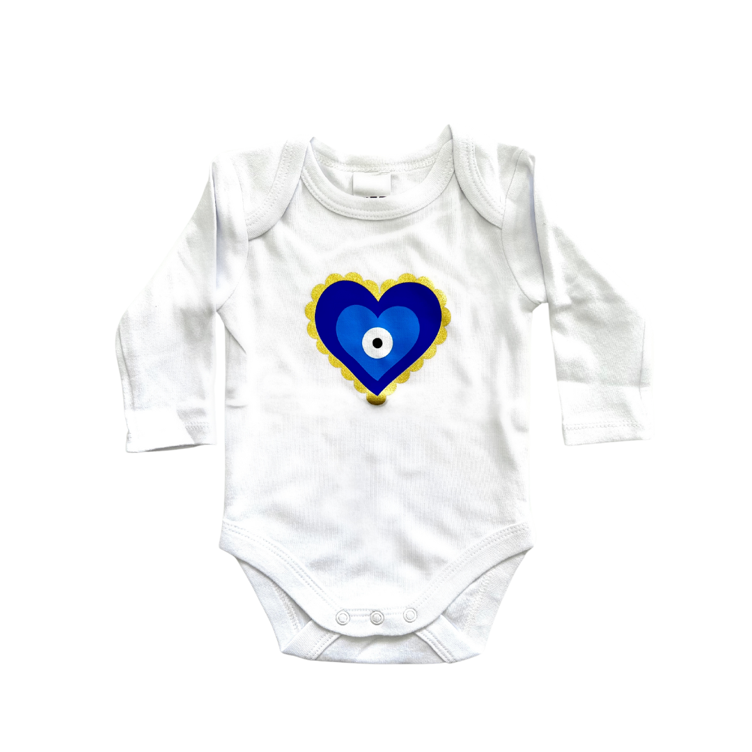 Blue and Golden Heart Long Sleeve Onesie