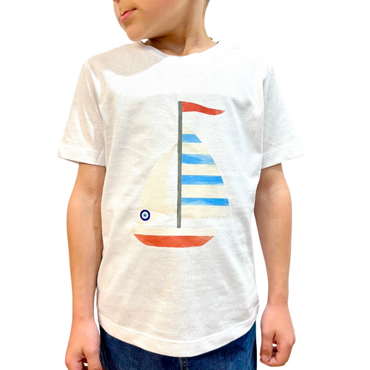 Sail Boat Boys Tee White