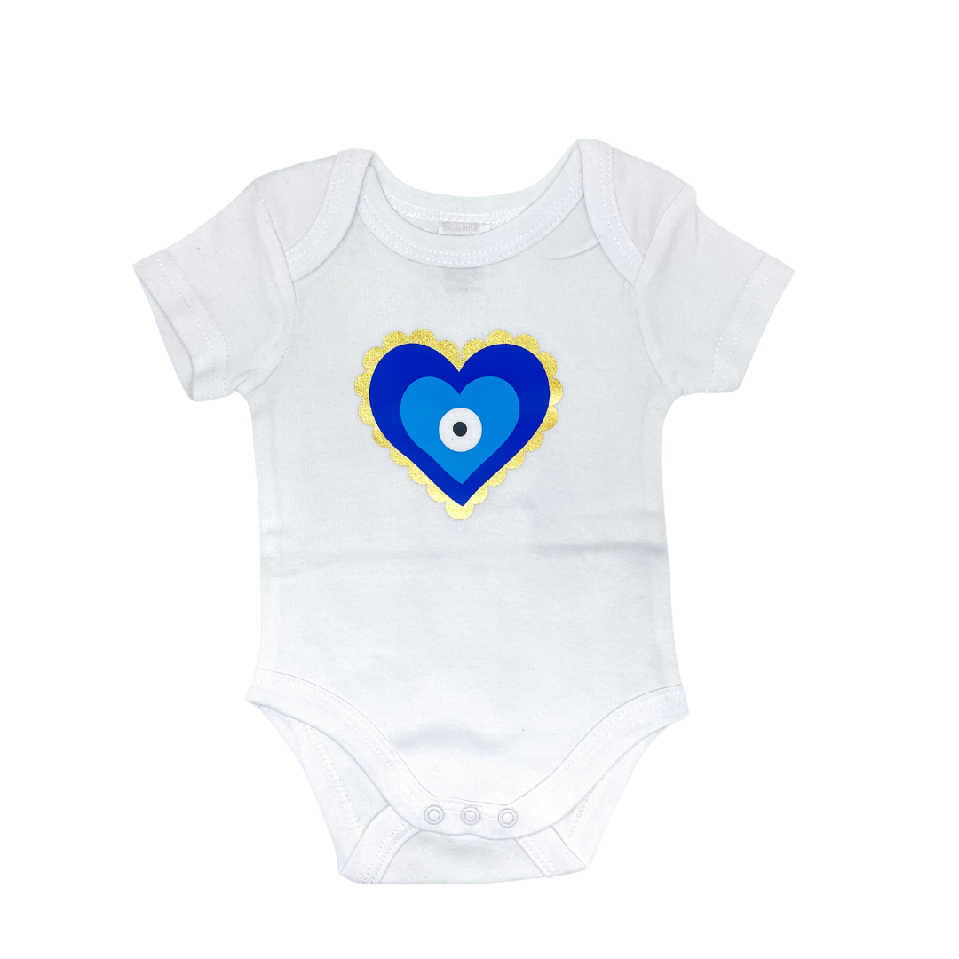 Blue and Golden Heart Short Sleeve Onesie