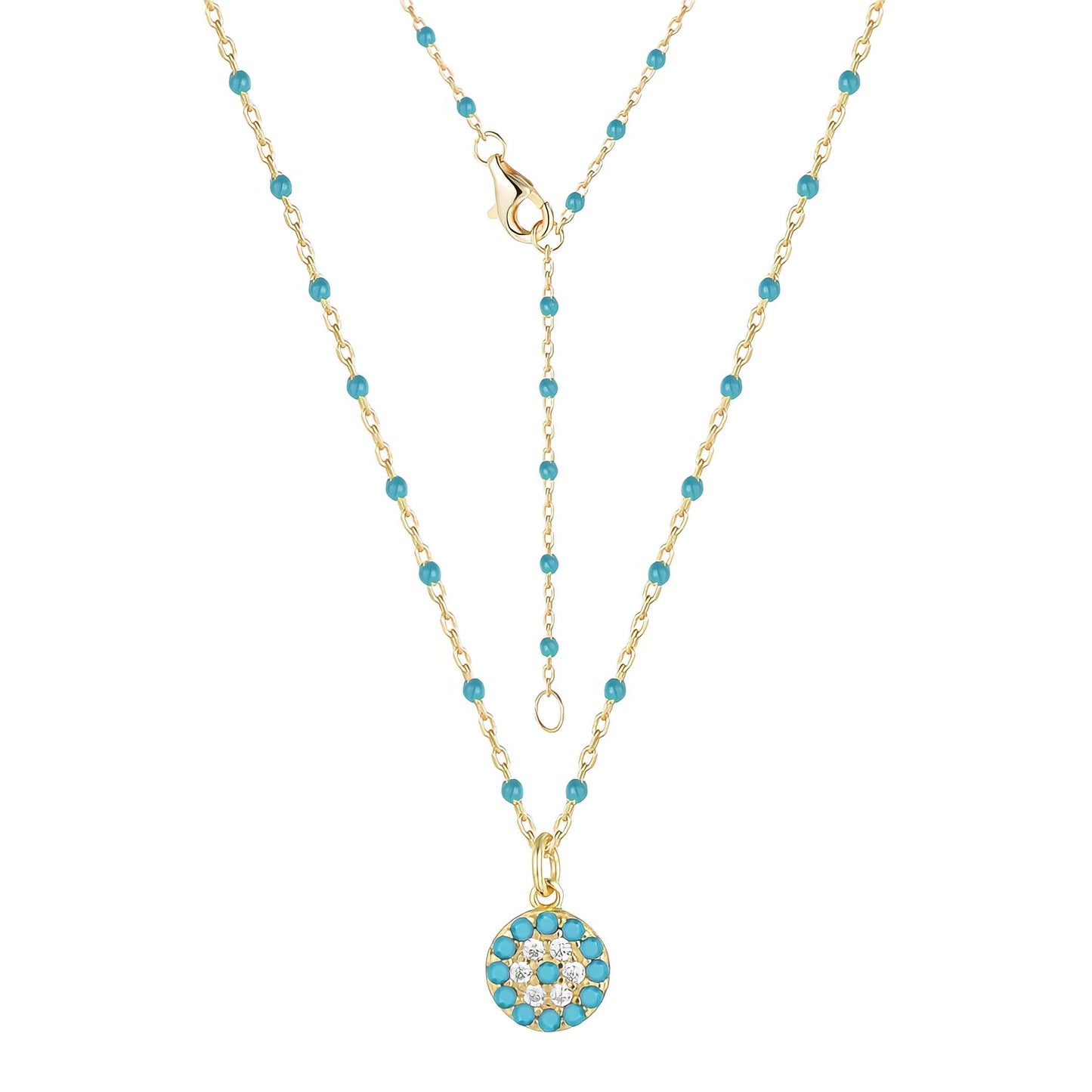 Mini Eye Blue Beaded Gold Necklace