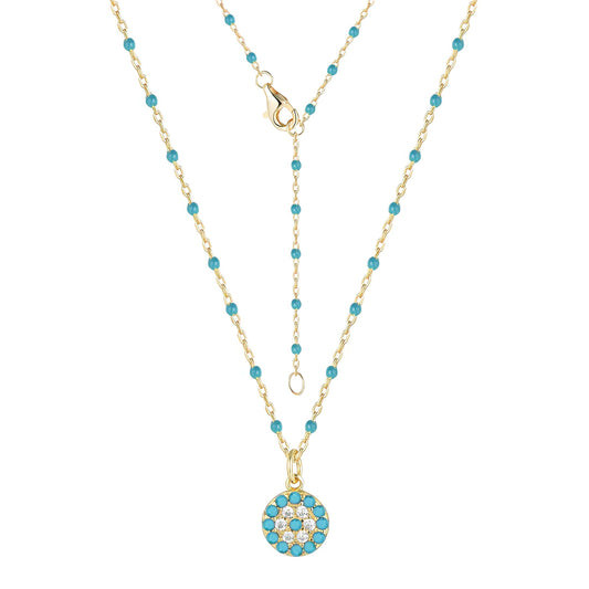 Mini Eye Blue Beaded Gold Necklace