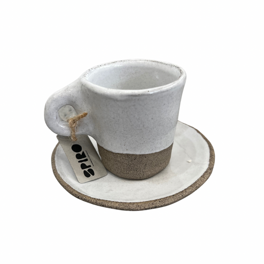 Handmade Ceramic Stone Cup And Saucer - White