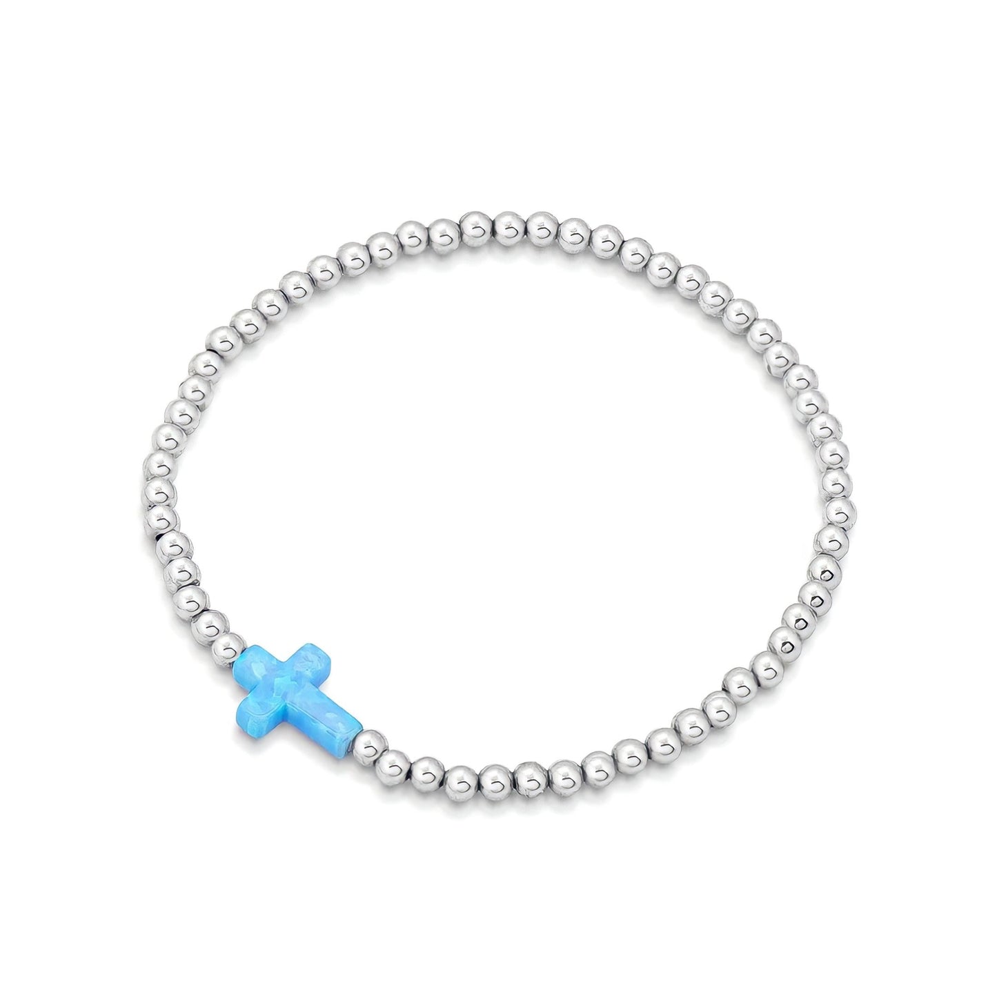 Opalite Cross Beaded Bracelet Silver