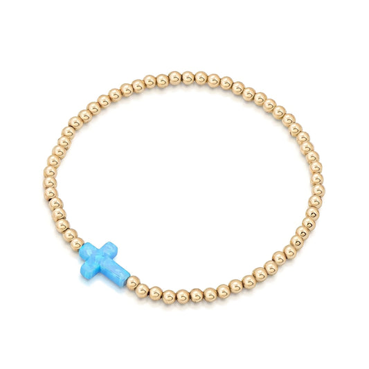 Opalite Cross Beaded Bracelet Gold