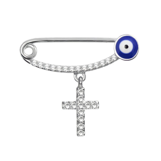 Cross And Blue Eye Baby Pin