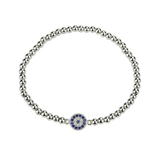 Evil Eye Beaded Silver Bracelet